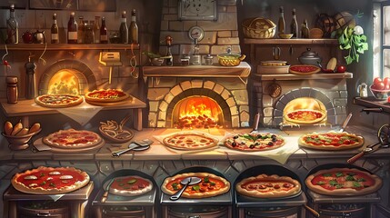 Wall Mural - Delicious pizza in the oven. 