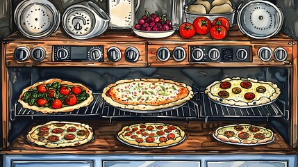 Wall Mural - Delicious pizza in the oven. 