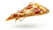 © chanidapa - Flying slice of pizza with extra cheese and pepperoni, isolated on white
