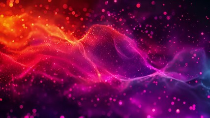 Poster - A digital abstract illustration depicting a vibrant nebula with red and blue hues, swirling with glowing dust particles.