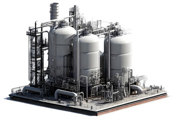 3D Oil and gas industrial, Oil refinery plant form industry, Refinery factory oil storage tank and pipeline, isolated on PNG transparent background.