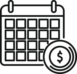 Wall Mural - Line icon of a calendar showing salary day with dollar coin, concept of payday or payroll