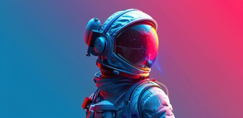 Wall Mural - Two Astronauts in Space Suits Against a Blue Sky Background