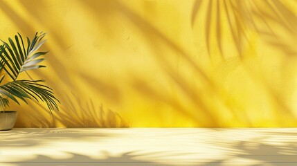 Wall Mural - Minimalist Yellow Wall with Palm Tree Shadow