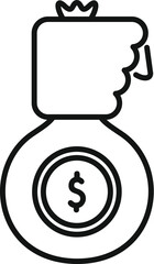 Poster - line art icon of a bag of money with a flame on top, representing financial loss