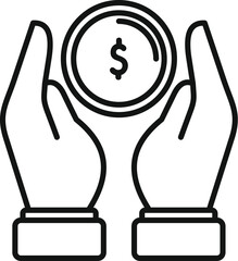 Poster - businessman carefully holding a large dollar coin in his hands, representing financial security and 