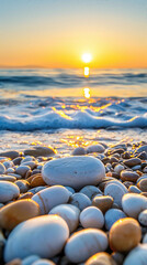 A beach with a large white rock on it