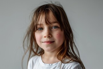 Wall Mural - Portrait of a little girl with freckles on her face