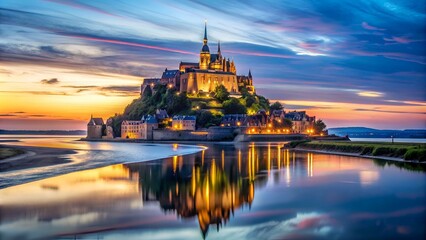 mont saint-michel at twilight, normandy, france