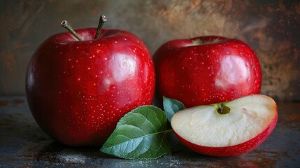 Wall Mural - Red Apples with Green Leaves