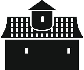 Poster - black silhouette of a medieval building with tower and tiled roof