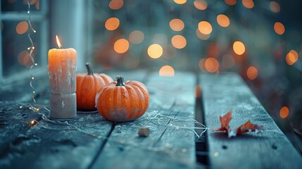 Wall Mural - Autumnal Still Life with Pumpkins and Candle