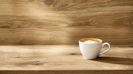 Wall Mural - A Cup of Coffee on a Wooden Table