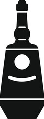 Poster - Bottle of alcohol with round label standing on white background