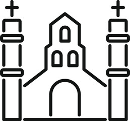 Poster - Line art icon of a church building featuring two high bell towers