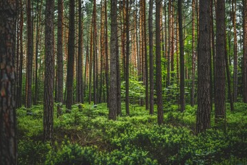  Dense Forest of Tall Pine Trees