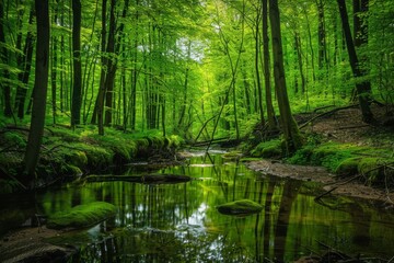  Tranquil Stream Winding Through a Lush Green Forest