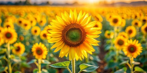 Golden Sunflower Field in Summer Sunset