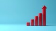 © Tackey - Red upward bar graph on a blue background, symbolizing growth, success, and positive financial trend in business or marketing concept. 3D Illustration.