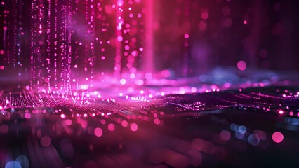 Leinwandbilder - A close-up image of a digital abstract landscape with pink and blue lights, creating a dreamy and futuristic atmosphere.
