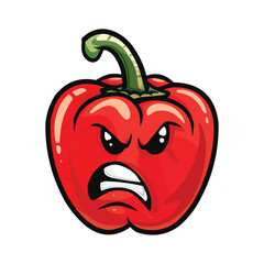 Wall Mural - angry Cartoon Bell pepper on white background