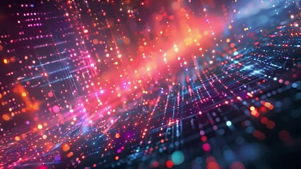 Fototapete - An abstract image depicting a network of digital lines and glowing red and blue lights.