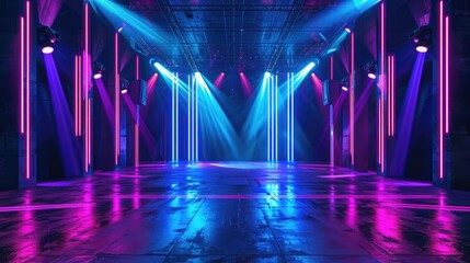 Poster - A stage with vibrant blue and purple lighting effects