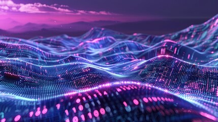 Poster - An abstract digital landscape with flowing binary code streams