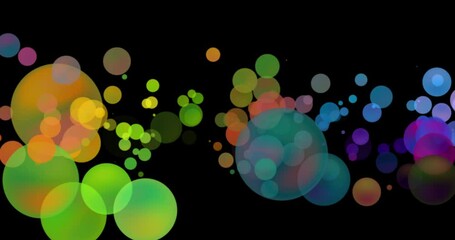 Wall Mural - Bokeh, flares and black background in particles with pastel colors with light. Imagination, glitter and shine with textured pattern as wallpaper or abstract with bubbles or circles and blurry