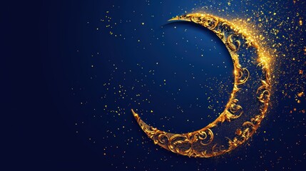 Artistic illustration of a crescent moon with Eid al-Adha greetings. 