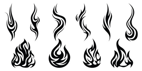 silhouette fire flames. old school tattoo neo-tribal style or silhouette flame for cars. set vector 