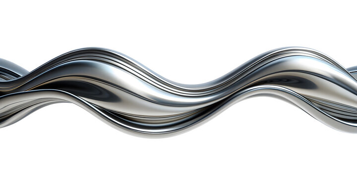 3d rendering wave chrome metallic band. Flowing abstract metal shape.