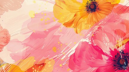 Wall Mural - Bright and colorful floral pattern featuring pink and yellow flowers on a dark background, trendy and beautiful. AIG62