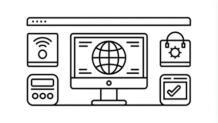 Web page line icon. Screen, monitor, electronics, browser, lock, internet, world wide web, data, knowledge. technology concept. Vector black line icon on white background