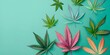 © Anastasiia - Digital Art Deco Style Featuring Colorful Cannabis Leaves on Turquoise Background. Concept Cannabis Leaves, Art Deco Style, Digital Art, Turquoise Background, Colorful Art