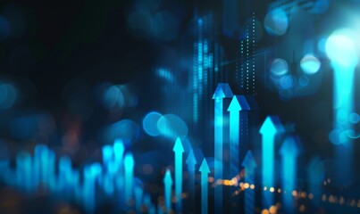 Wall Mural - A stock market graph with blue arrows pointing upwards