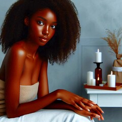 Wall Mural - portrait of a black woman in spa