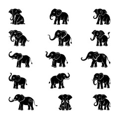 Wall Mural - Elephant Baby Silhouettes High Quality Collection 001