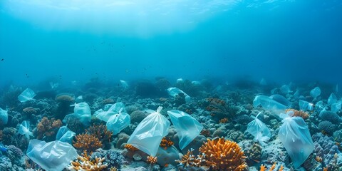 Wall Mural - Plastic Pollution and Debris Mar the Colorful Coral Reef Ecosystem. Concept Marine Conservation, Plastic Pollution, Coral Reef Ecosystem, Environmental Impact, Ocean Preservation