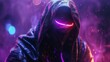 © Paul - Mysterious hooded figure with neon lights reflecting off the cloak, digital art, dark atmosphere, intense focus on neon highlights