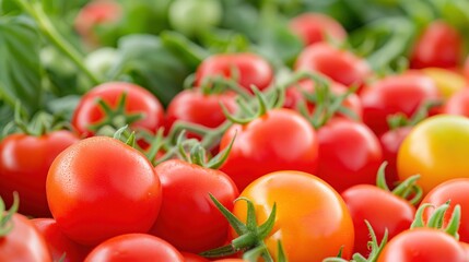 Wall Mural - Street market countertop with big pile of different tomatoes.