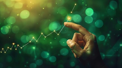 Aufkleber - A single growing chart in the green background, finance, business, upward