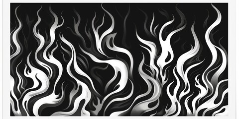 Sticker - flames, rectangular design, black and white vector drawing, 