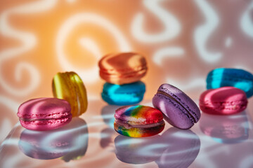 Wall Mural - Vibrant Colorful Macarons on Glass Surface