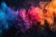 © Fokasu Art - Abstract splashes of colorful powder on a black background with large empty areas for copy space, perfect for festival promotions.