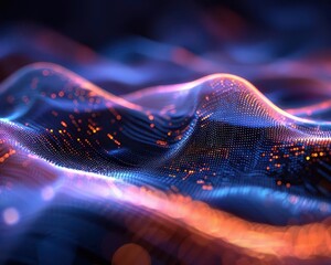 Poster - Abstract digital waves with ample space for text, perfect for showcasing tech and futuristic concepts.