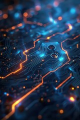Fototapete - Abstract futuristic circuit board with glowing lines and ample space for copy, ideal for tech and innovation themes