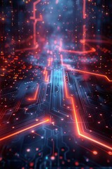 Poster - An abstract futuristic circuit board with glowing lines, providing ample space for copy, is perfect for tech and innovation themes.
