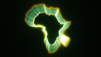 Wall Mural - Abstract Geometric Green Yellow Colorful Glowing Shiny 3D Contour Lines of Africa Continent Map