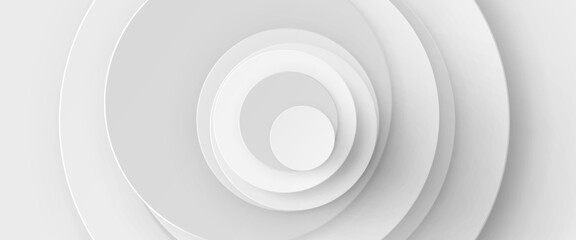 Poster - White abstract background decorated with circular layers. Vector realistic illustration of pastel business presentation backdrop with round papercut design elements, modern minimalist wallpaper